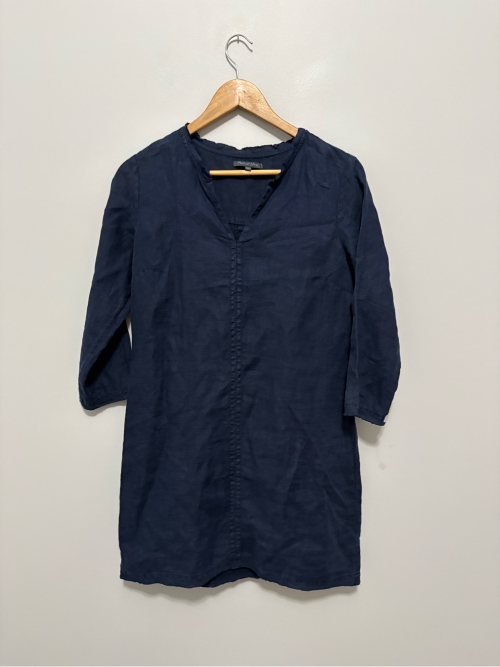 Michael Stars Navy Linen Casual Natural Nautical Dress